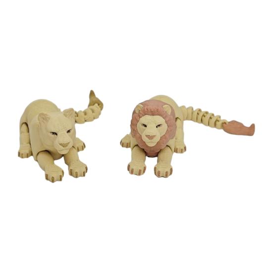 Yousheng 1/2Pcs 3D Printed Lion Figurine Movable Joints Male Female Lion Figure Articulated Animal Model Fidget Toy Home Office Bookshelf Decoration