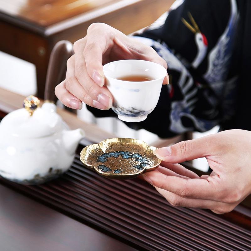 Japanese Antique Copper Coasters Retro Heat Insulation Cup Holder Mat Pad Chinese Kung Fu Gungfu Tea Ceremony Tea Trays Teaware
