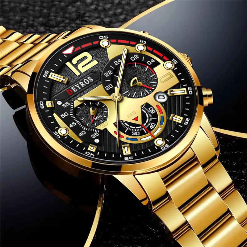 3pcs/set, 1pc Fashion Calendar Men's Quartz Watch, Business Men's Stainless Steel Wrist Watch, Men's Gifts