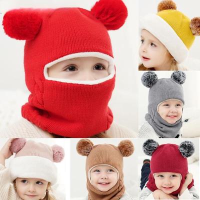 Kid Baby Boy Girl Hooded Scarf Caps Hat Winter Warm Knit Flap Cap Scarf