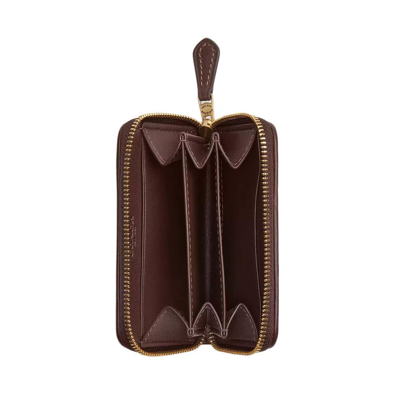 Coach Logo del marchio Essential 11 Chiusura con cerniera Tessuto jacquard e raffinata pelle di vitello Portacarte Donna Ottone e acero acero ottone e acero