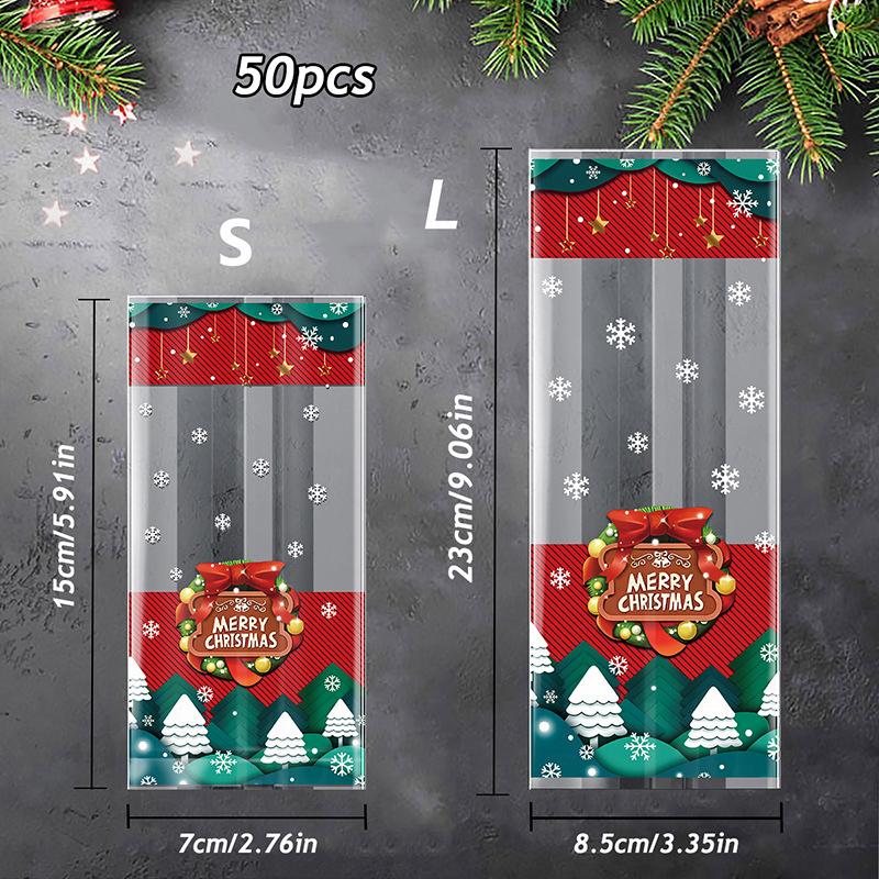 50PC Durable Material Home Snowflake Pattern Holiday Treat Bags for Cookies Parties Christmas Bags Gift 2 Sizes