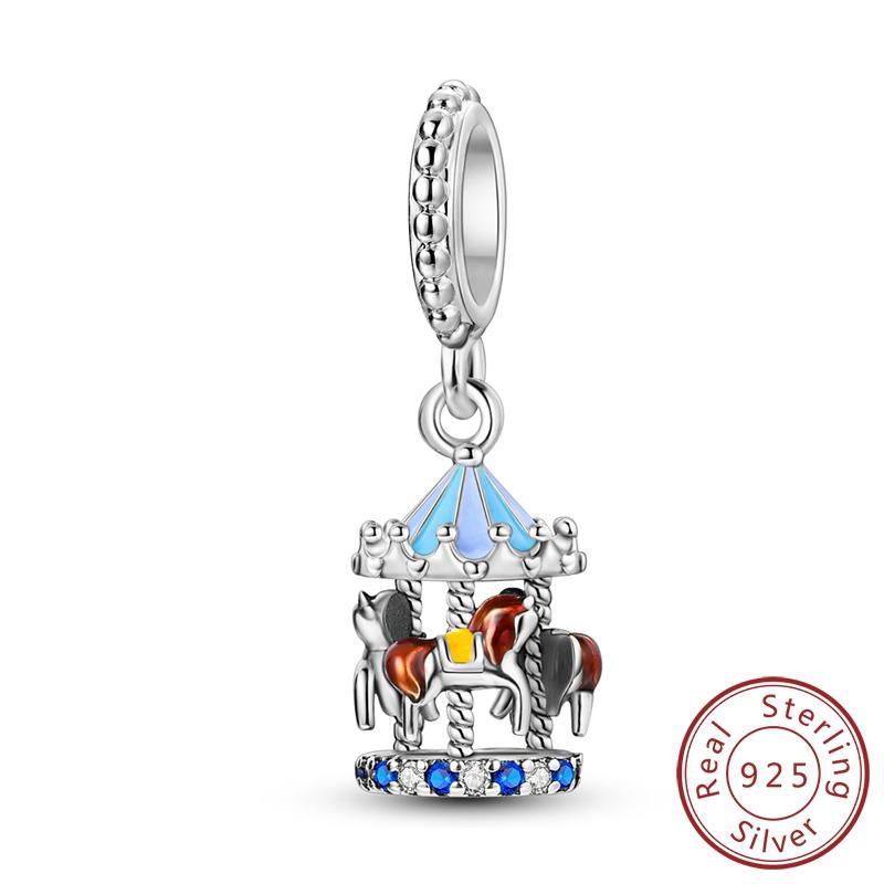 Kupfer Bunte Thermosbecher Charms Blaues Karussell Anhänger Passend für Original Armband Halskette Damen Schmuck Geschenk