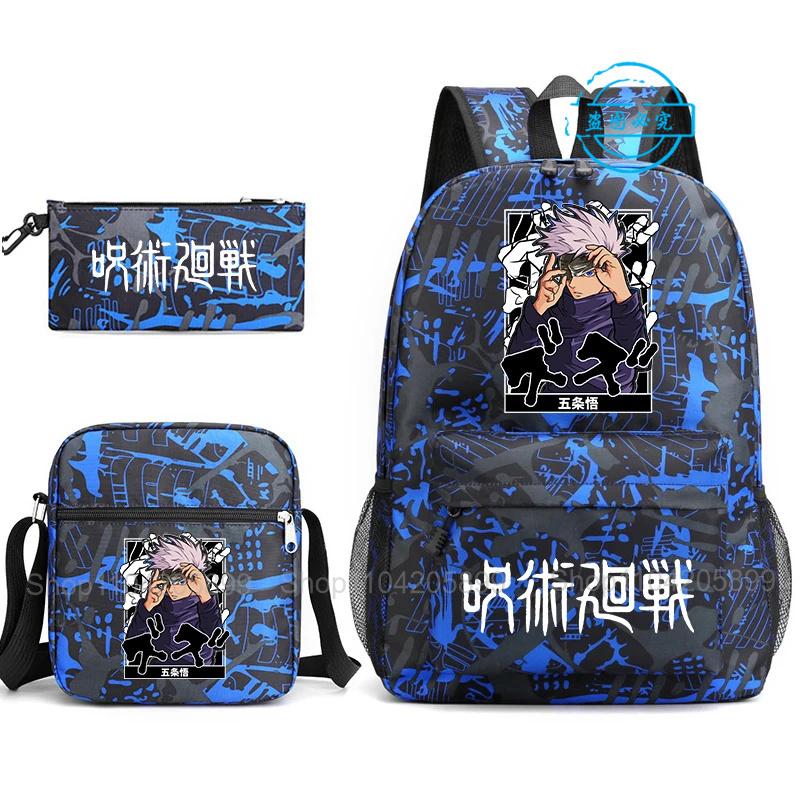 3 stuks Jujutsu Kaisen Rugzak Jongens Meisjes Anime Mochila Student Schooltas met Schoudertas Etui Dagelijks Reizen Rucksack