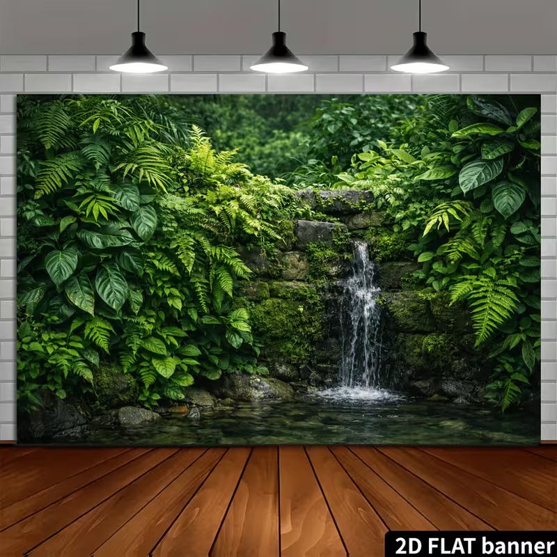 Vibrant Rainforest Waterfall Mural Photography Background