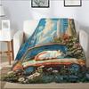 cat is sleeping in the old car Flannel printed blanket suitable for all seasons suitable for living room office sofa and travel