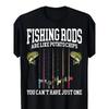 European Sizes Men'S Fun Fishing Graphic T-Shirt - "A Fishing Rod Is Like Fries, You Can'T Just Have One" Print Black Shirt