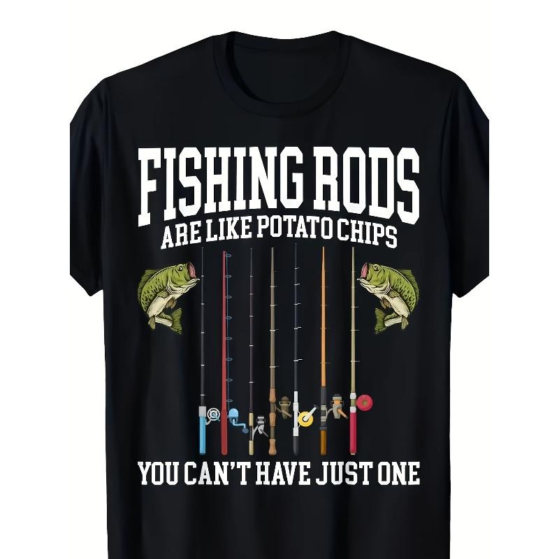 

European sizes Men S Fun Fishing Graphic T-Shirt - A Fishing Rod Is Like Fries, You Can T Just Have One Print Black Shirt 4XL чорний