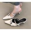 Summer Women Cover Toe Mules Slippers Fashion Metal Decoration High Heel Slide Shoes Comfort Street Style Footwear