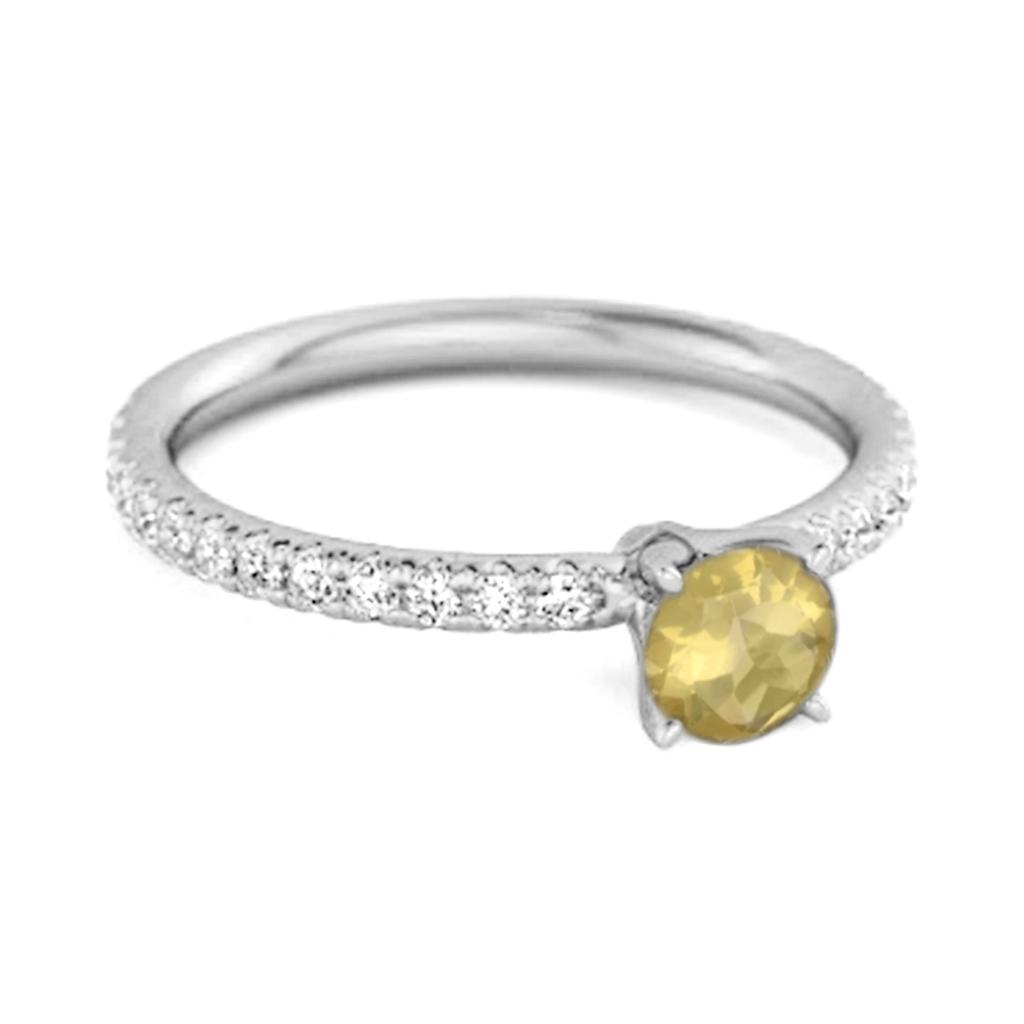 Lemon Quartz Round Soliatire Ring - 925 Sterling Silver