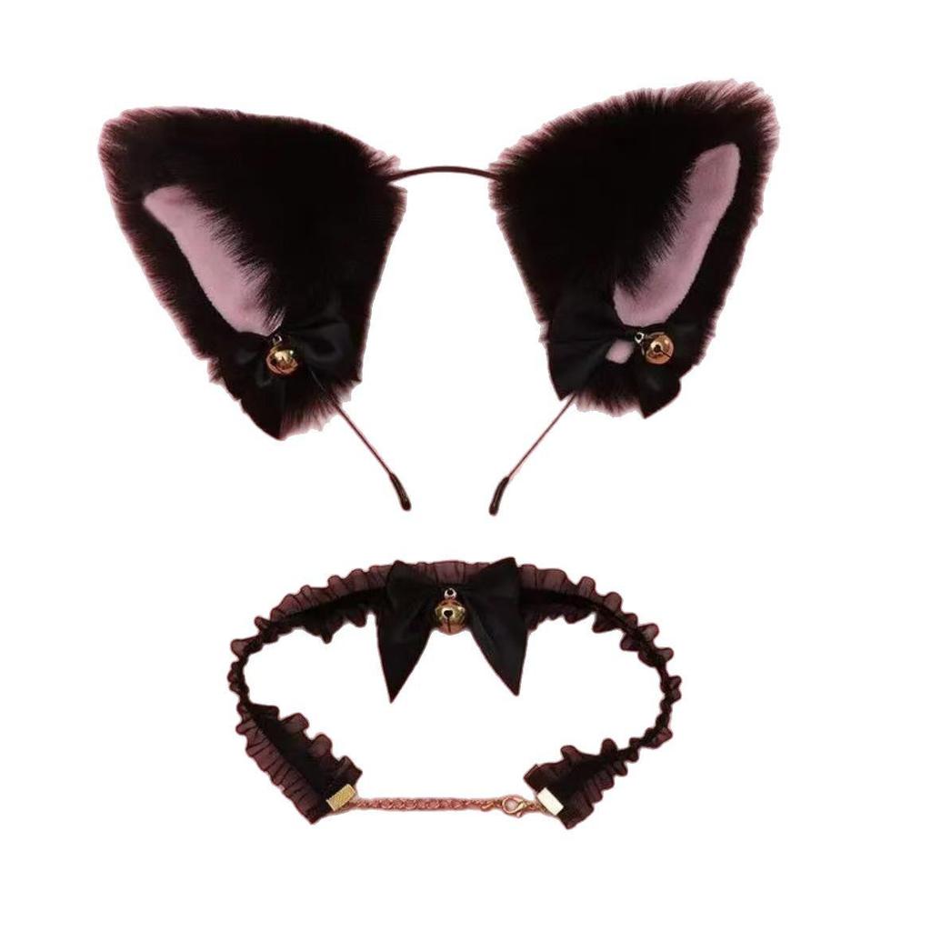 Animal Ear Headband & Lace Eye Mask Set with Bell Choker - Cute Cat, Fox, and Rabbit Ears Hair Accessories
