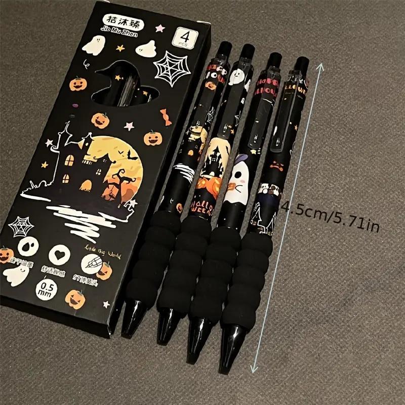 4pcs Halloween Themed Gel Pens, 0.5mm Tip Diameter, Featuring Ghosts, Pumpkins, and Witch Hats - Perfect for Classroom Rewards o