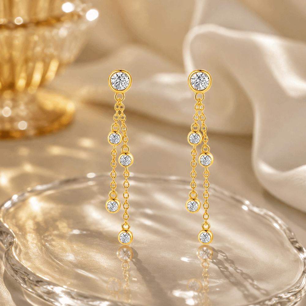 Tassel Drop Earrings Gold Color Zircon Earrings Light Luxury Accessories Dangling Earrings Women