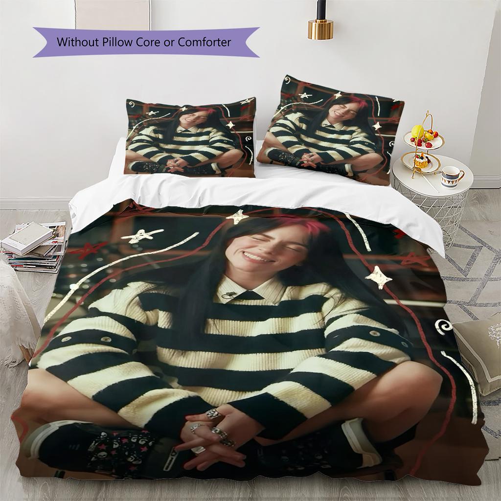 Billie Eilish Pattern Bedding,Quilt Set Quilt Cover Pillowcase Home Birthday Gift (1 * Duvet Cover + 2 * Pillowcase, Without Core)