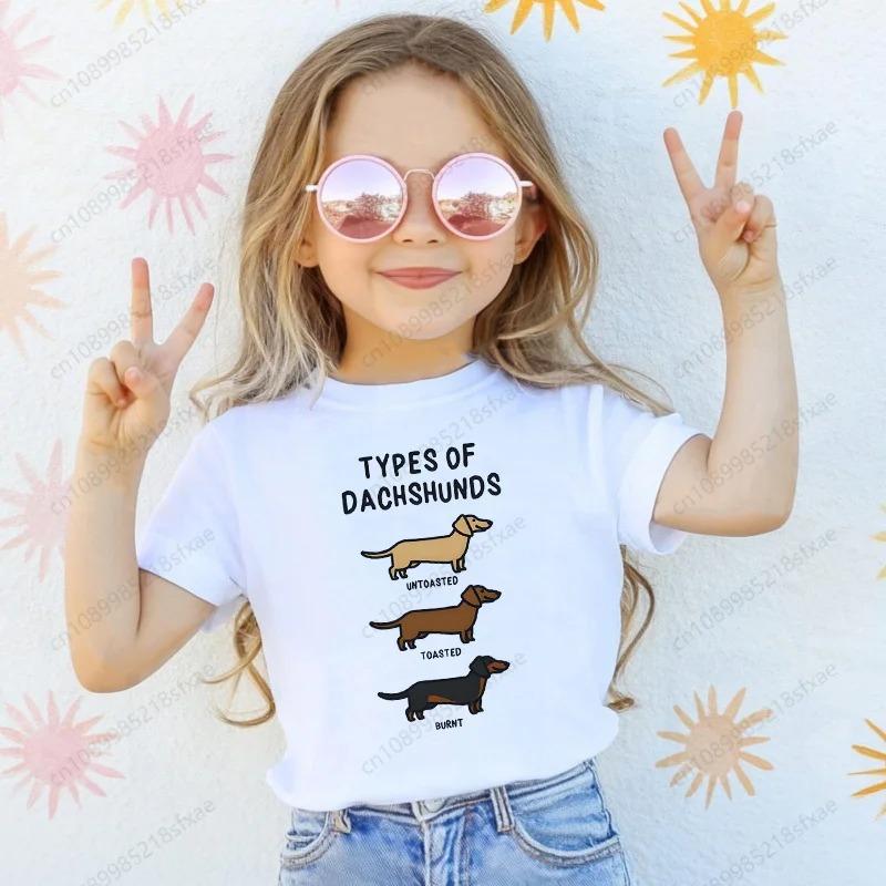 T-shirt with Dachshund Teckel dog print,fun t-shirts for babies,t-shirt for kids,white short-sleeve summer t-shirts for children