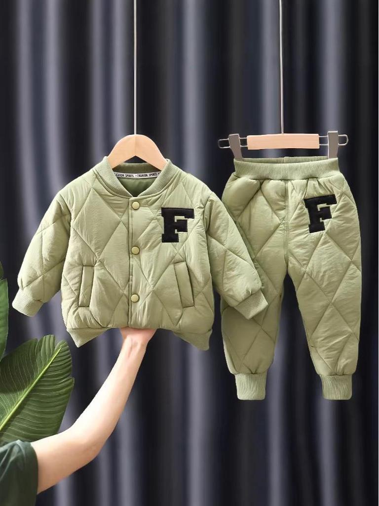 F-Shaped Kids' Winter Cotton Jacket Set with Zipper