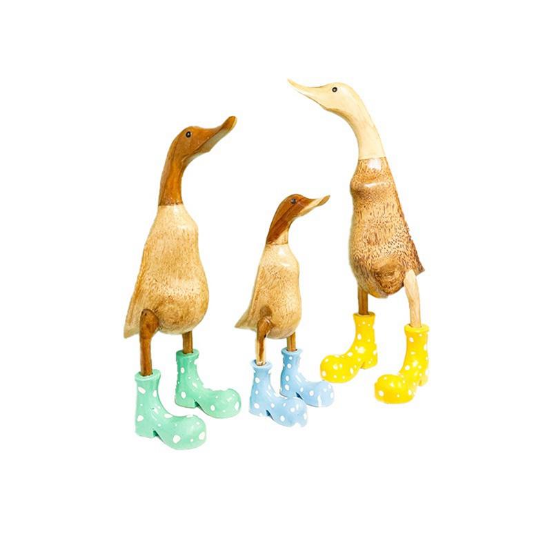 M-Modern-Resin Duck Statue Garden Sculpture Cute Cartoon Ducks Wearing Spotted Wellies Boot Good Luck Figurine