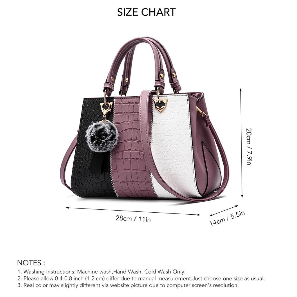 Women Shoulder Bag Stylish Large Capacity Pu Leather Color Block Handbag for Work Daily Purple One Size