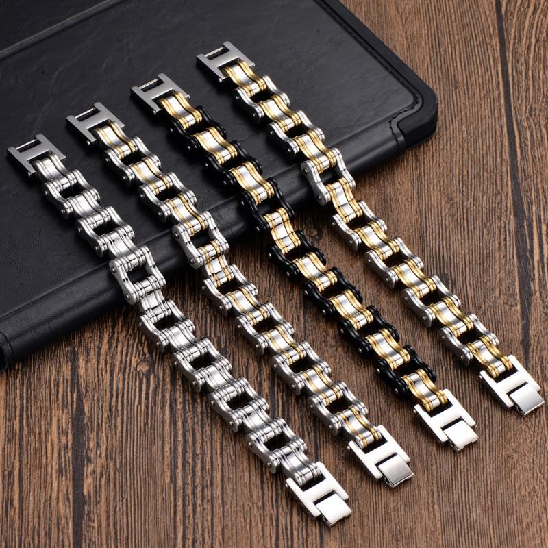 Stainless Steel Biker Bracelet Men - Hip Hop Style Cycling Safety Accessory With Chain Design Geometric