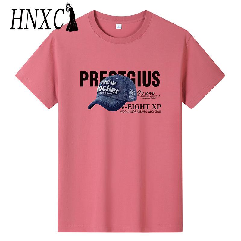 HNXC Kortermet t-skjorte i bomull for menn mote løs halvermet skjorte med trykt medfølende skjorte