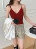 #Autumn New V-neck Threaded Vest Versatile Casual Slim and Comfortable Can Be Worn Outside Small Sling Vest