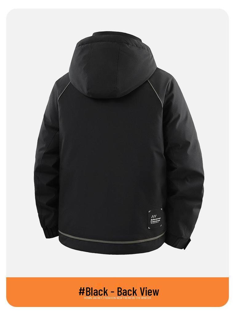 Men's Trendy Windproof Hooded Winter Jacket, Thickened Warm Graphene with White Duck Down.