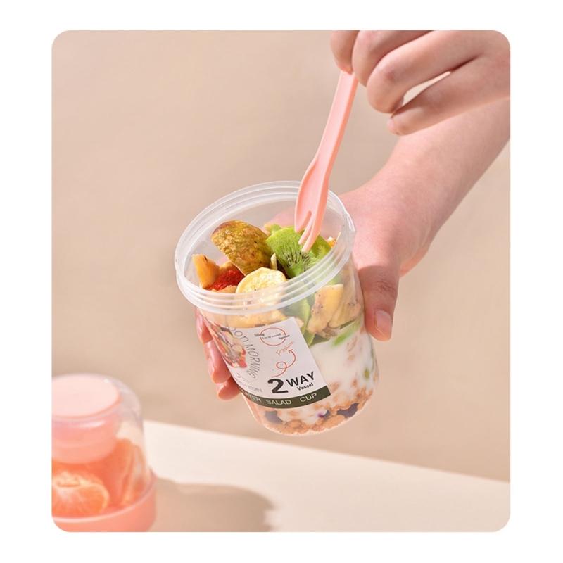 Portable Double Layer Salad Cup Leak Proof Seal Convenient Design for Travel Meals Office School Outdoors Activity