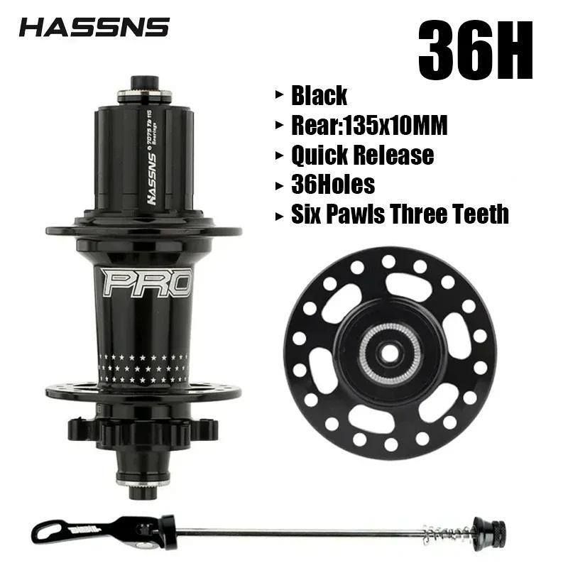 HASSNS Pro 7 32h Rear Hub Bearing 32Holes Freehub MTB Bike Four Palin 32H Rear Hub for 7-12 Speed Noisy Cube Bicycle 6 Pawl Hubs