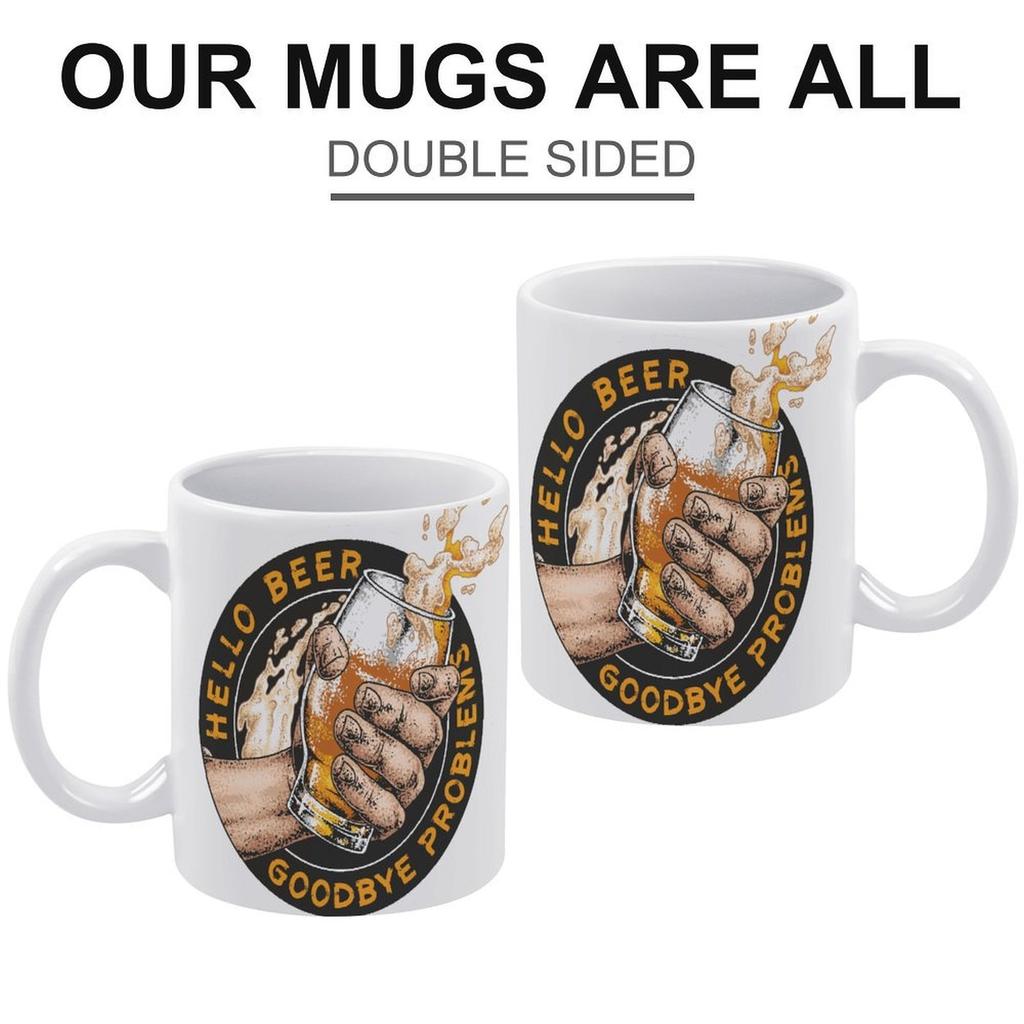 1pc 11oz Double-Sided Printed Ceramic Mug for Beer Fans, Smooth Coffee Cup Gift