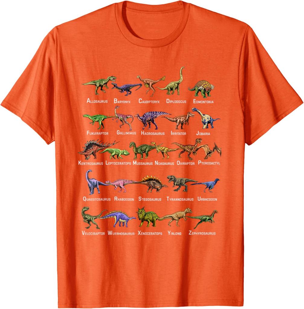 Dinosaur Alphabet Shirt Men's Cotton Graphic Tee Educational T-Shirt For Dino Lovers