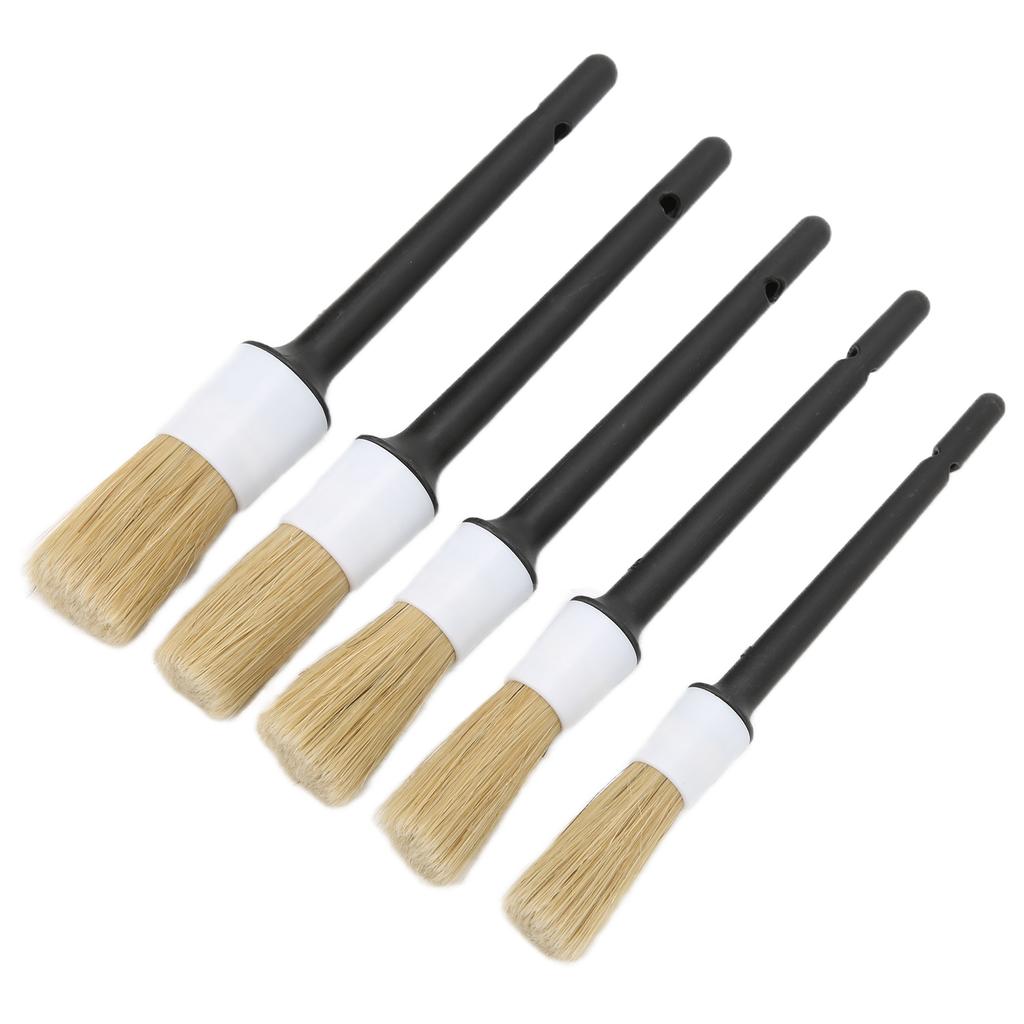 5pcs Auto Detailing Brush Set for Cleaning Car Interior Exterior Engine Exhaust Leather SeatWhite Grey