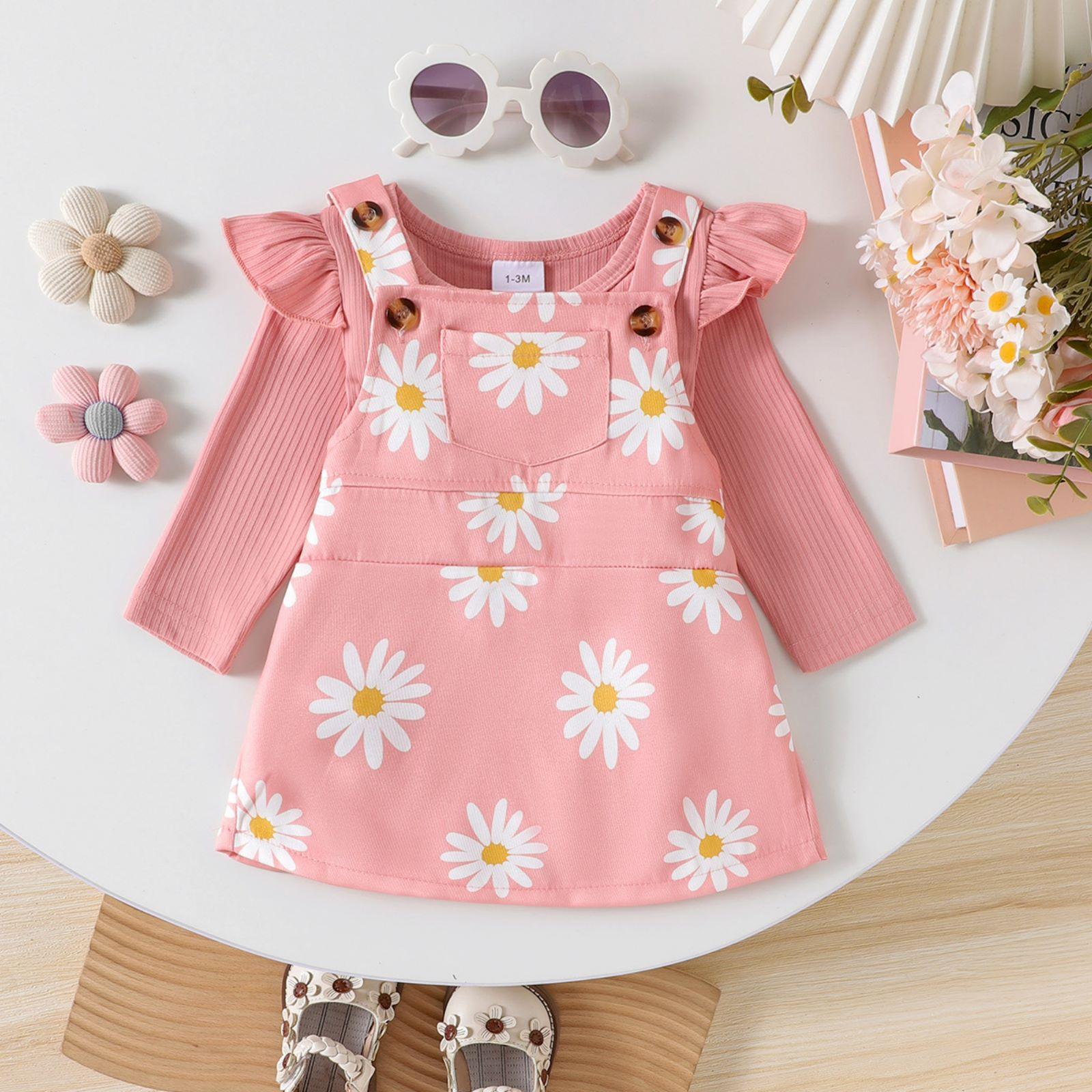 

Комплект ромпера с длинным рукавом и юбки для младенцев и малышей 6 розовый