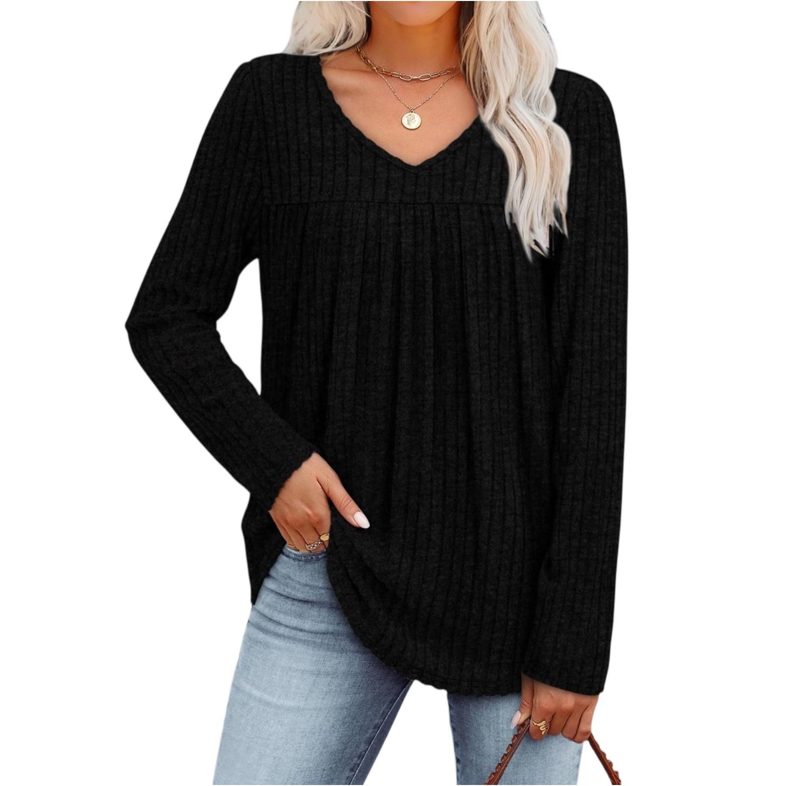 

Women s Fashionable Long-sleeved Pullover Solid-color Top XL чёрный