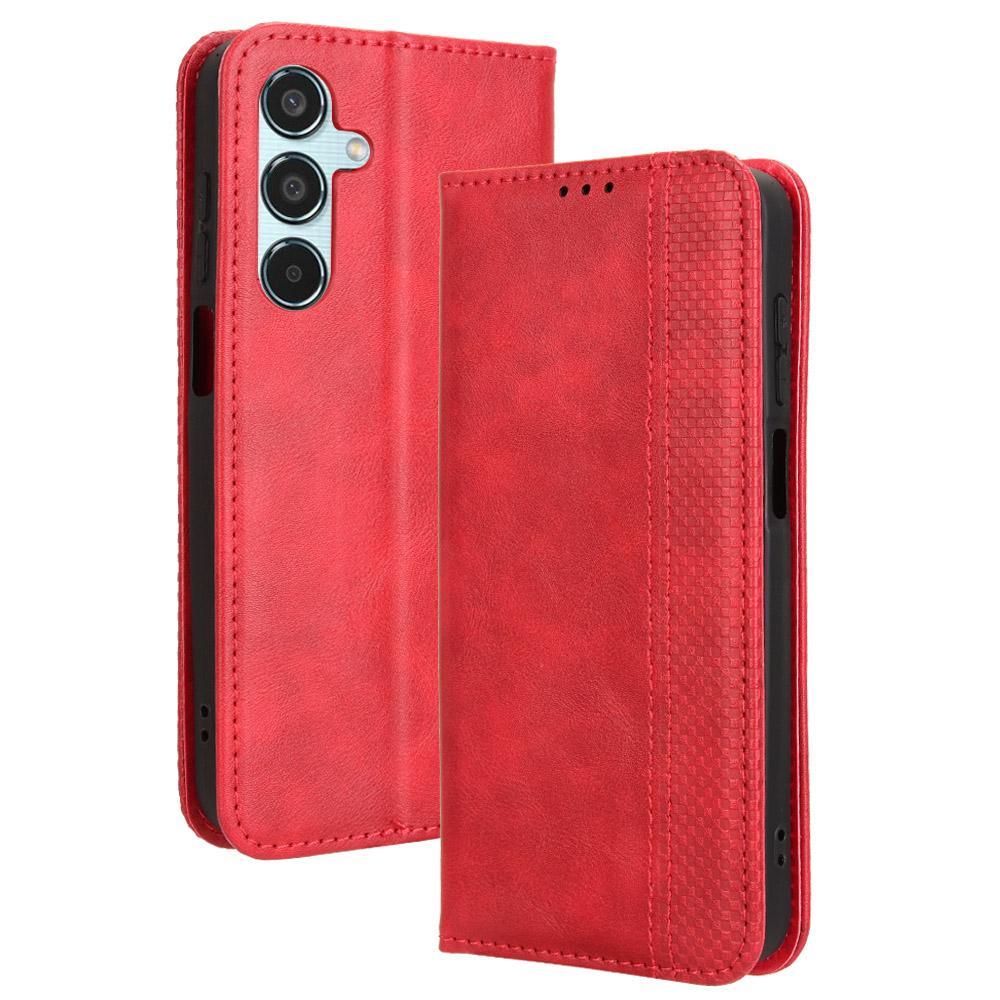 

For Samsung Galaxy M35 5G Wallet Case Retro PU Leather Stand Phone Cover Red