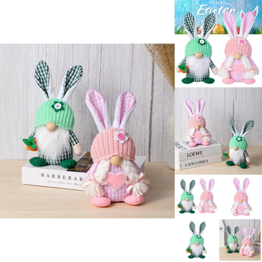 Chaoya Easter Fabric Faceless Bunny Couple Dolls Knitted Hat Decoration Figurines