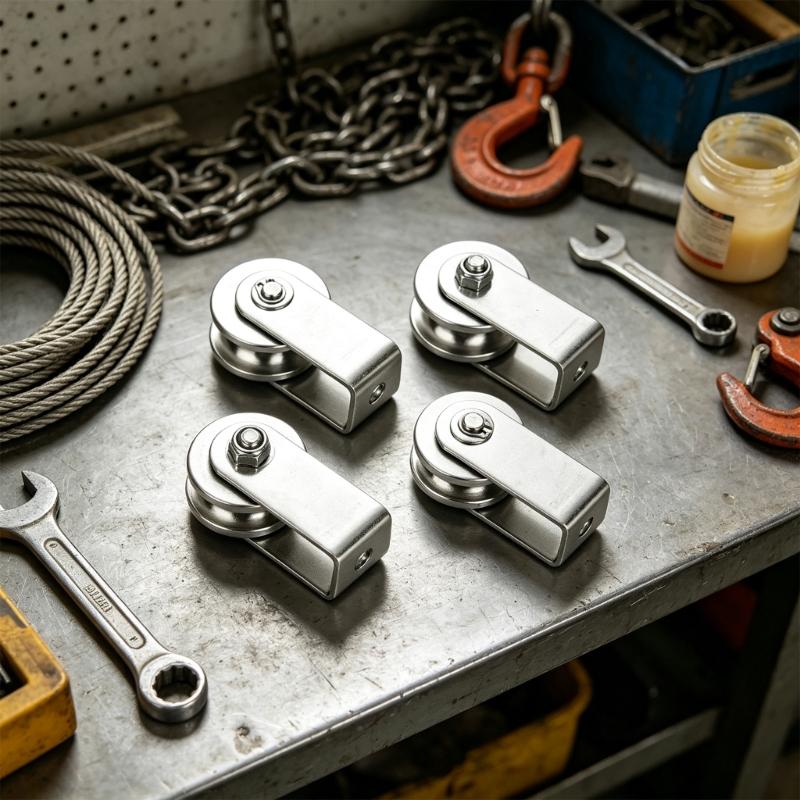 U Grooves Rope Guide Pulley Block Set In Stainless Steel for Fixed Point Mounting, Small Equipment Line Guidance, 4Pack