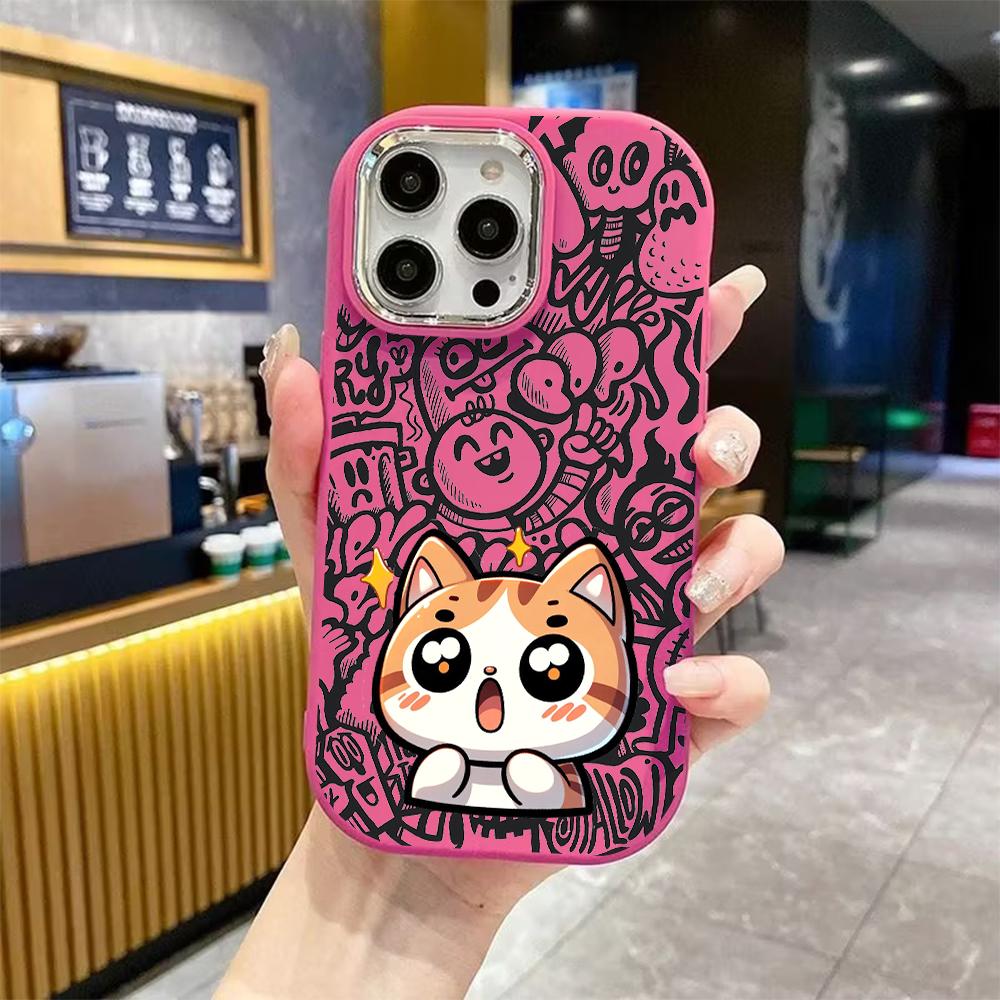 Phone Case: 2D Flat Design Suitable for iPhone 18 17 16 15 14 13 Pro Protective Case, Couple Style, Three Little Cats, Christmas and Halloween Gifts