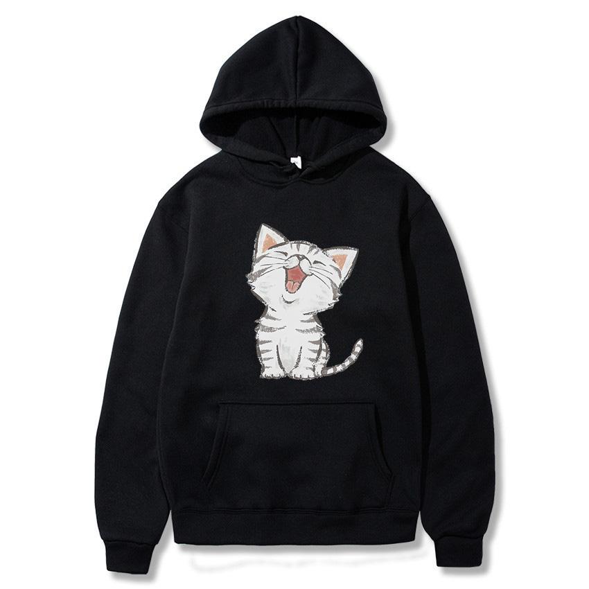Autumn Winter Solid Color Cat Classic Hoodie Men's Daily Casual Harajuku Hoodie Y2K Street Wear Warm Hoodie