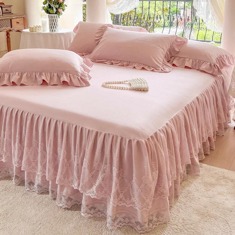 Třívrstvý krajkový přehoz na postel Sezónní univerzální přehoz na postel Jednobarevný přehoz s nařaseným okrajem Prachotěsný a protiskluzový přehoz