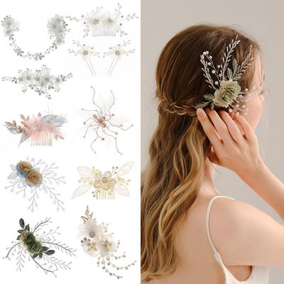 Bridal Headdress, Artificial Flower Hair Comb, Handmade Fabric Hair Accessories, Women's Beach Vacation Accessories, Hairpin Comb