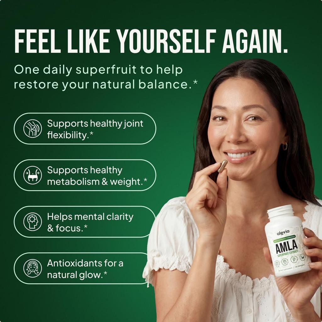 Alevia Capsule Biologiche di Amla 1000mg, Integratore Naturale di Frutto di Uva Spina Indiana, Benessere Ayurvedico 60 Capsule