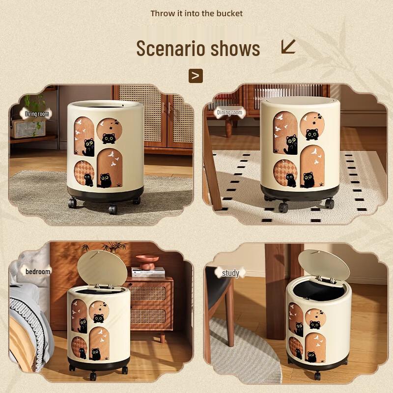 Cute Cat 13L Rolling Pop-Up Lid Trash Can