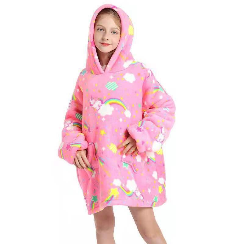 Kids Wearable Blanket Hooded Sweatshirt Cozy Cotton TV Fall Winter Home Use