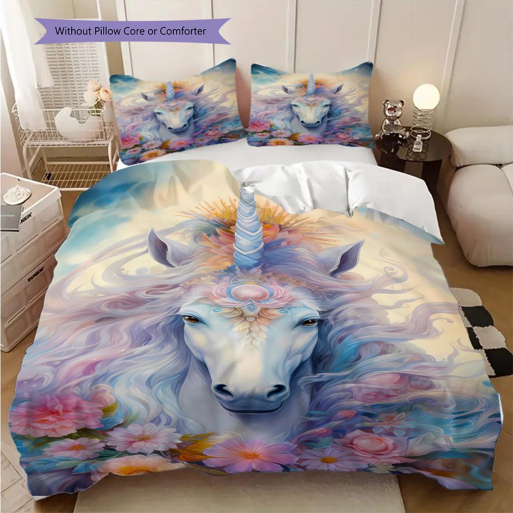 Enchanting Unicorn bedding, duvet cover, pillowcase, home decoration, birthday gift (1 * duvet cover+2 * pillowcase, coreless)