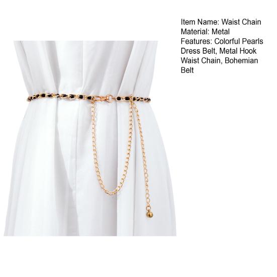 Pásek na šaty s barevnými perličkami pro ženy Dívky Bohémská móda Kovový háček Pásek s řetízkem Body Chain Party doplněk