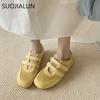 Fashion SUOJIALUN Autumn New Brand Women Flat Shoes Fashion Round Toe Ladies Casual Sneaker Soft Flat Heel Outdoor Dress Mary Jane Shoes