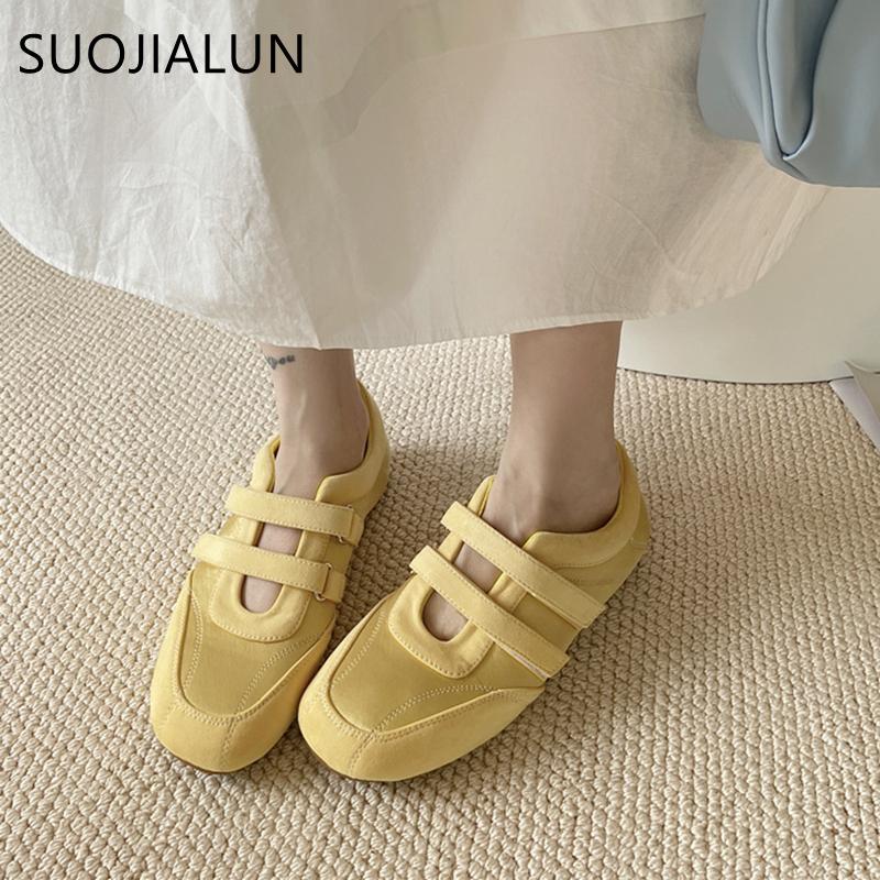Fashion SUOJIALUN Autumn New Brand Women Flat Shoes Fashion Round Toe Ladies Casual Sneaker Soft Flat Heel Outdoor Dress Mary Jane Shoes