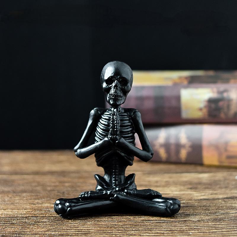 Meditatie skelet beeld en yoga skelet beeld mini set hars ambacht ornamenten halloween feest decoratie tafel gotisch