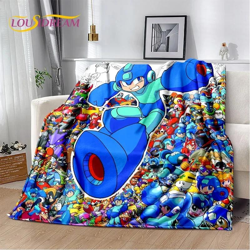 Retro Cartoon Rockman Mega Man Game Soft Flannel Blanket for Beds Bedroom Sofa Picnic,Throw Blanket for Outdoor Leisure Nap Gift