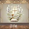 2D Baptism Cross & Bible Backdrop, 2D White Dove Communion Party Decor